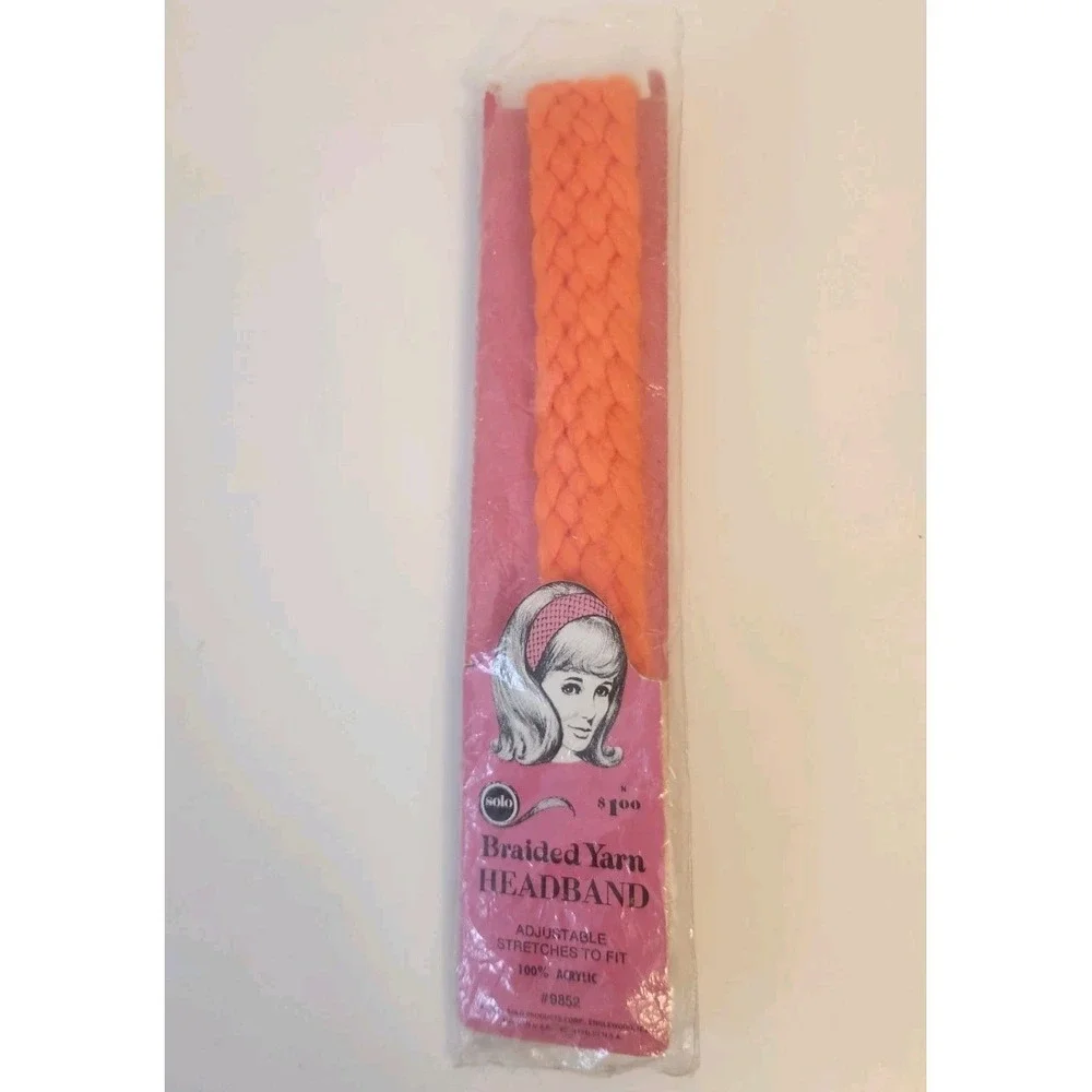 NOS Vtg 60s Solo Braided Yarn Headband Mod Hot Orange Braid Hair Accessory 1969